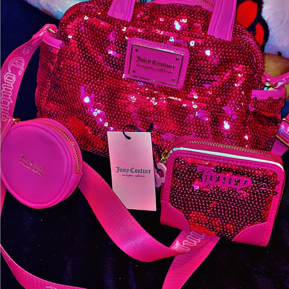 Juicy Couture Vibrant Pink Sequin Bag Trio